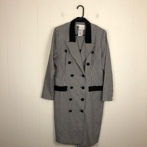 Vintage Long Houndstooth Double Breasted Coat